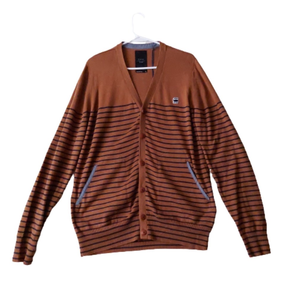 G-Star Raw Correctline Hari Brown and Blue Striped Cardigan NWT Men's Sz L